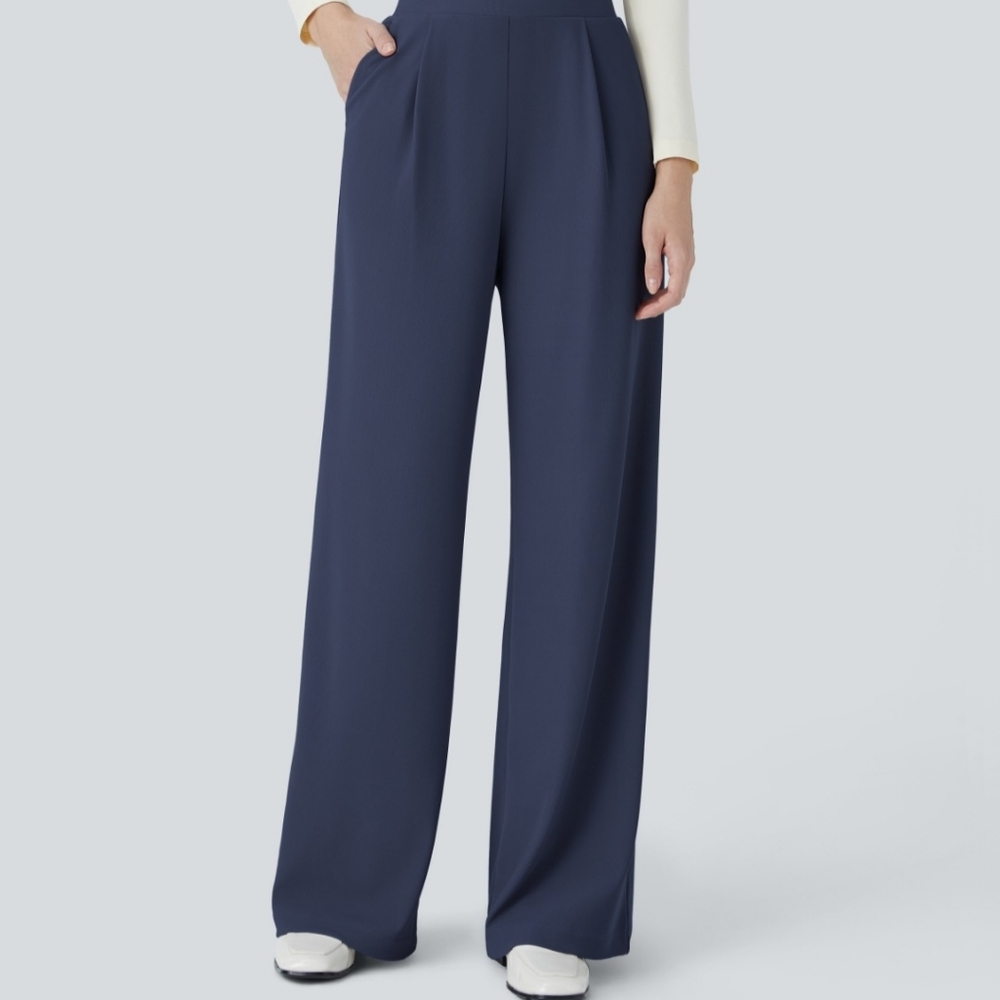 HALARA Deep Blue Relaxed Dress Pants Waffle Fabric BNWOT